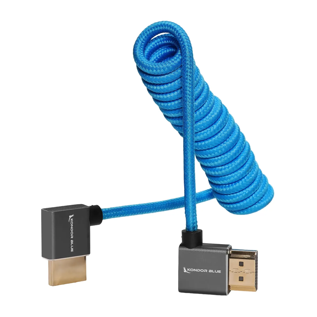 Kondor Blue Coiled Right-Angle High-Speed HDMI Cable, Black 30-60cm (12-24″)