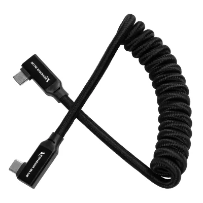 Kondor Blue 30 to 60cm Coiled USB-C Right Angle Braided Cable (Black)