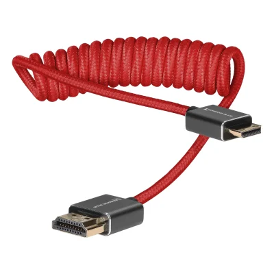 Kondor Blue Coiled Mini-HDMI to HDMI Cable (30 to 60cm, Cardinal Red)