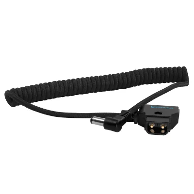 Kondor Blue Coiled D-Tap to DC 5.5 x 2.5mm Barrel Right-Angle Cable (Raven Black)