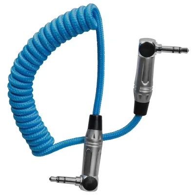 Kondor Blue Coiled 3.5mm Right-Angle TRS Stereo Audio Cable (30 to 60cm)