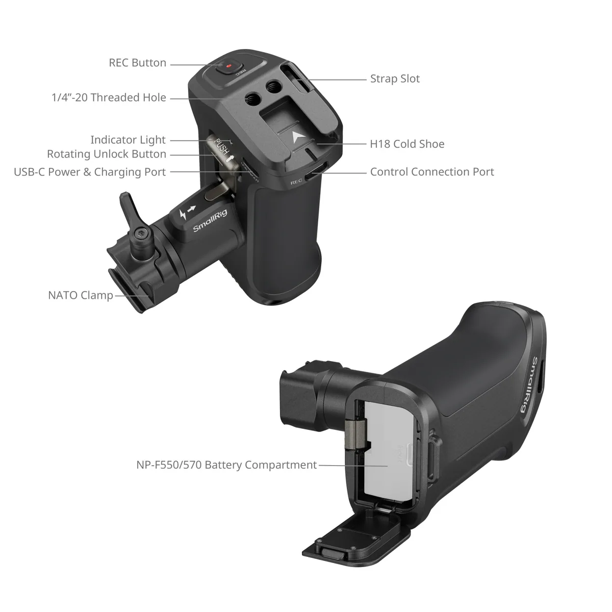 SmallRig 3893 Rotating Side Handle with Trigger REC for Selected Sony Mirrorless Cameras