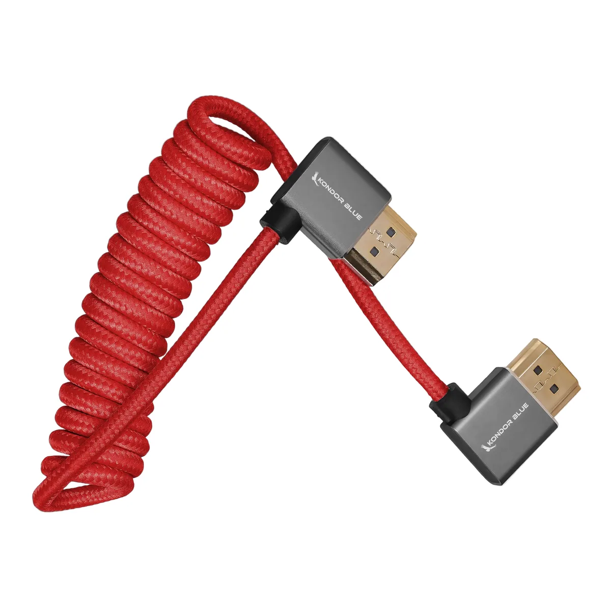 Kondor Blue Coiled Right-Angle High-Speed HDMI Cable (Cardinal Red, 30 to 60cm)