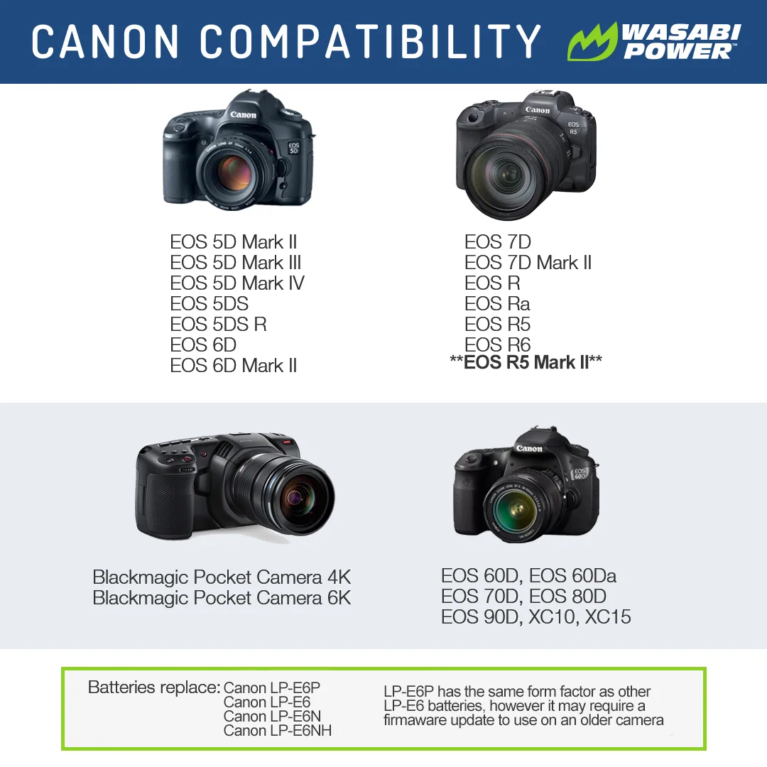 Wasabi Power Canon LP-E6P Battery with USB-C Fast Charging