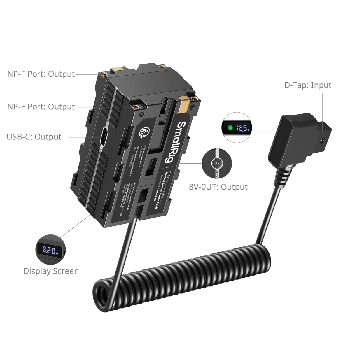 SmallRig 4884 D-Tap to Dual-Sided NP-F Dummy Battery Power Cable
