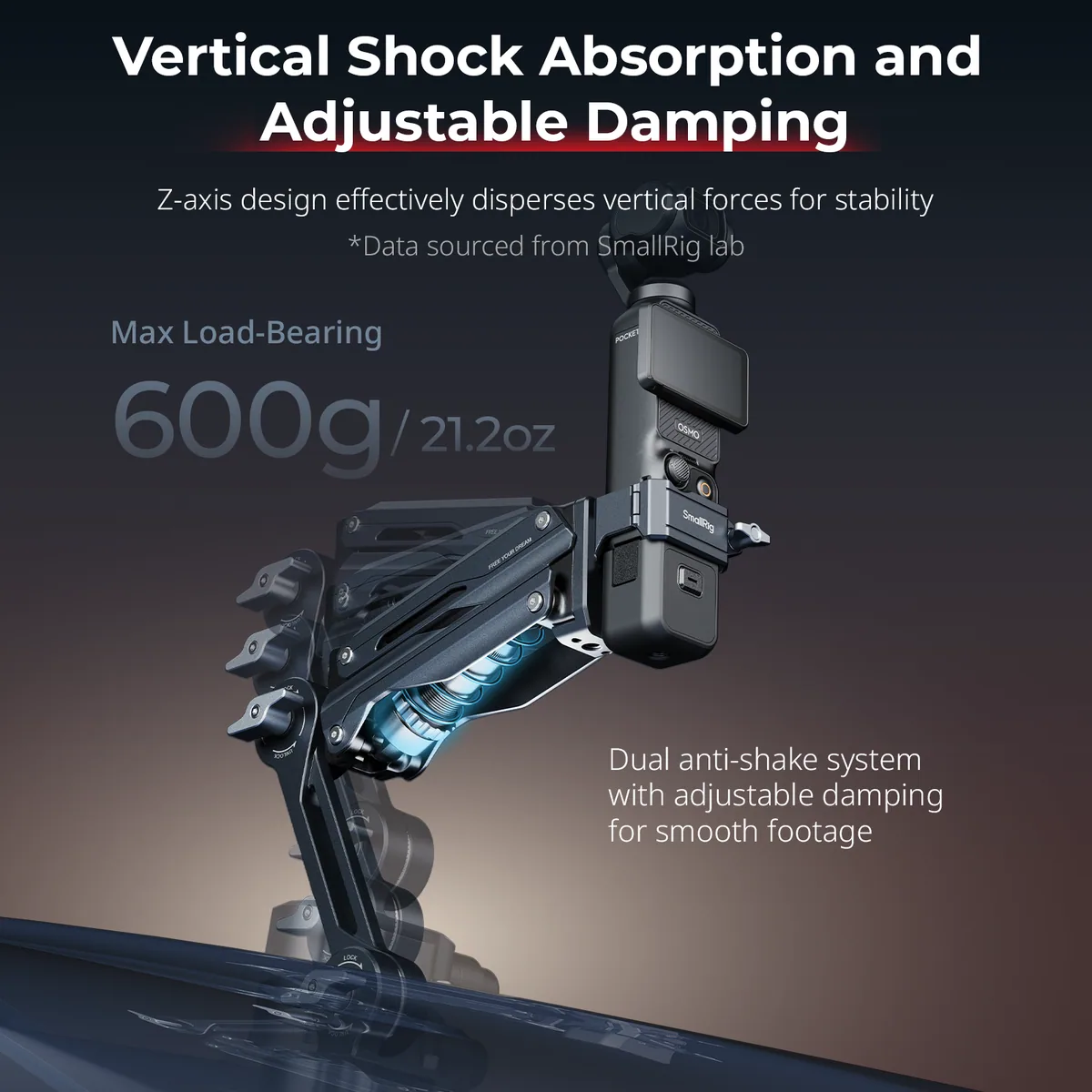 SmallRig 5123 Mini Shock Absorber Arm for DJI Osmo Pocket 4 / Osmo Pocket 3 / GoPro HERO13 / Insta360 X4