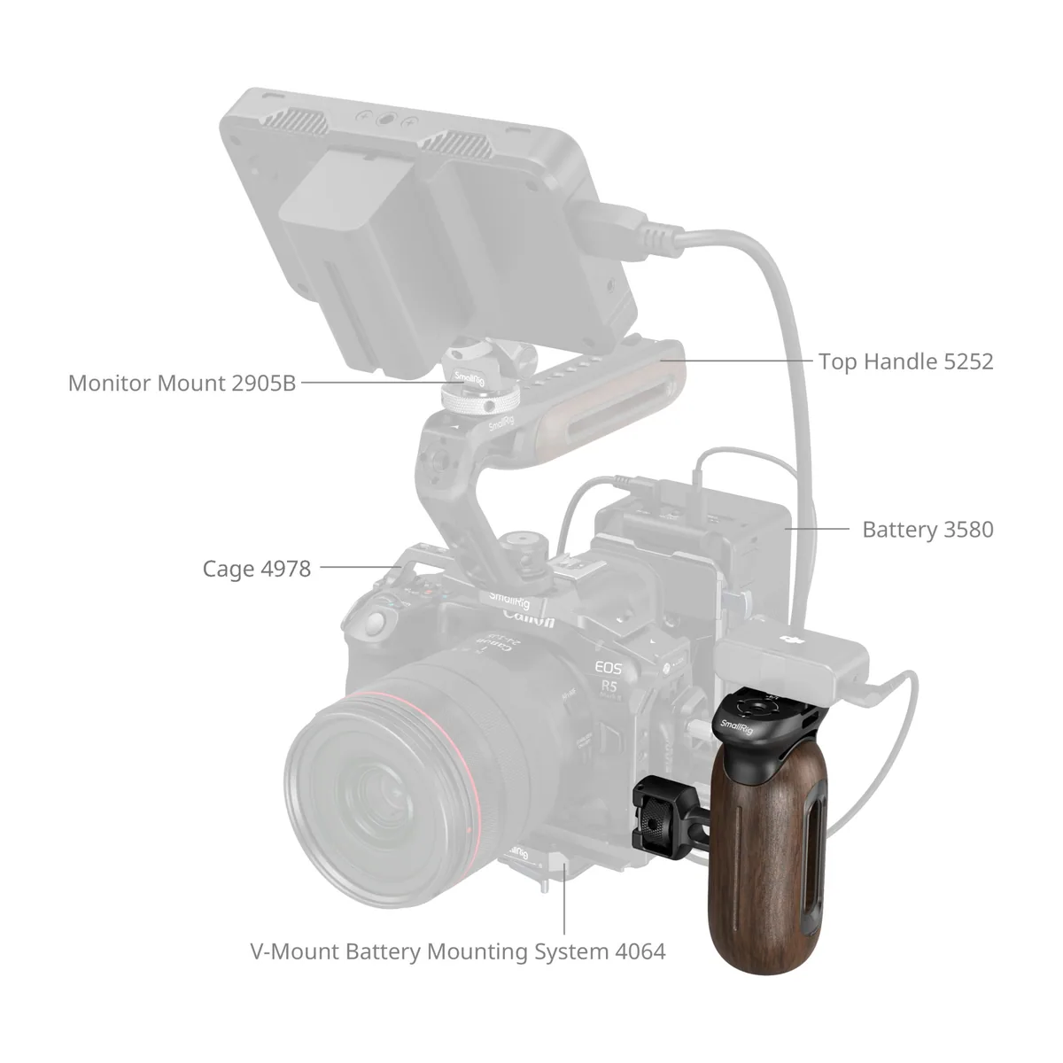 SmallRig 5238 Wooden Side Handle with 1/4″-20 & 3/8”-16 ARRI Locating Screws