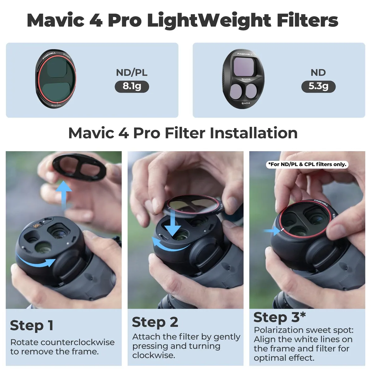 Freewell All Day ND/ND-PL Filters for DJI Mavic 4 Pro (8 Pack)