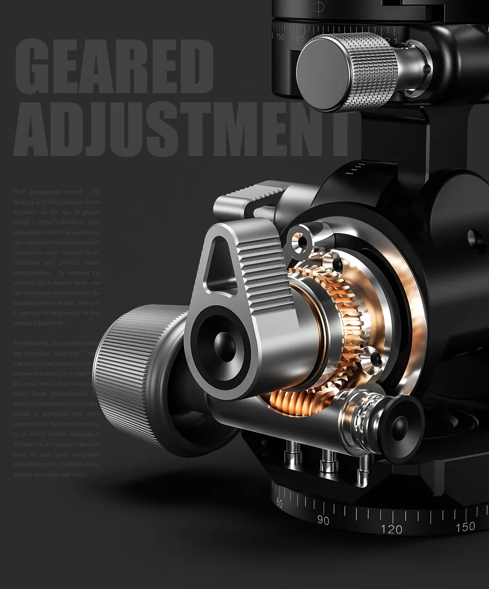 Leofoto G4 Pro 60mm 3-Axis Geared Head with GR-2 Geared Panning Clamp