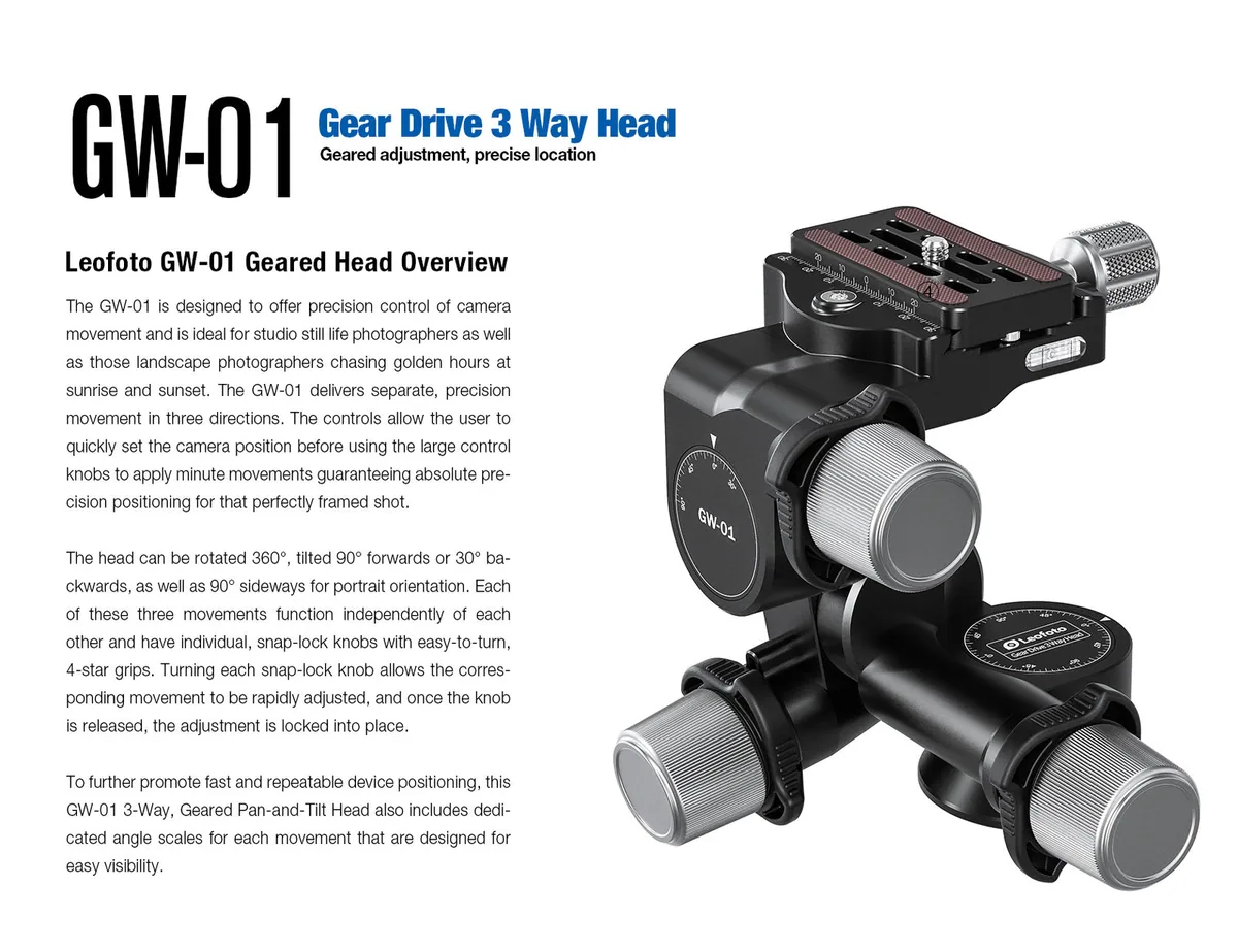 Leofoto GW-01 3-Way Geared Head