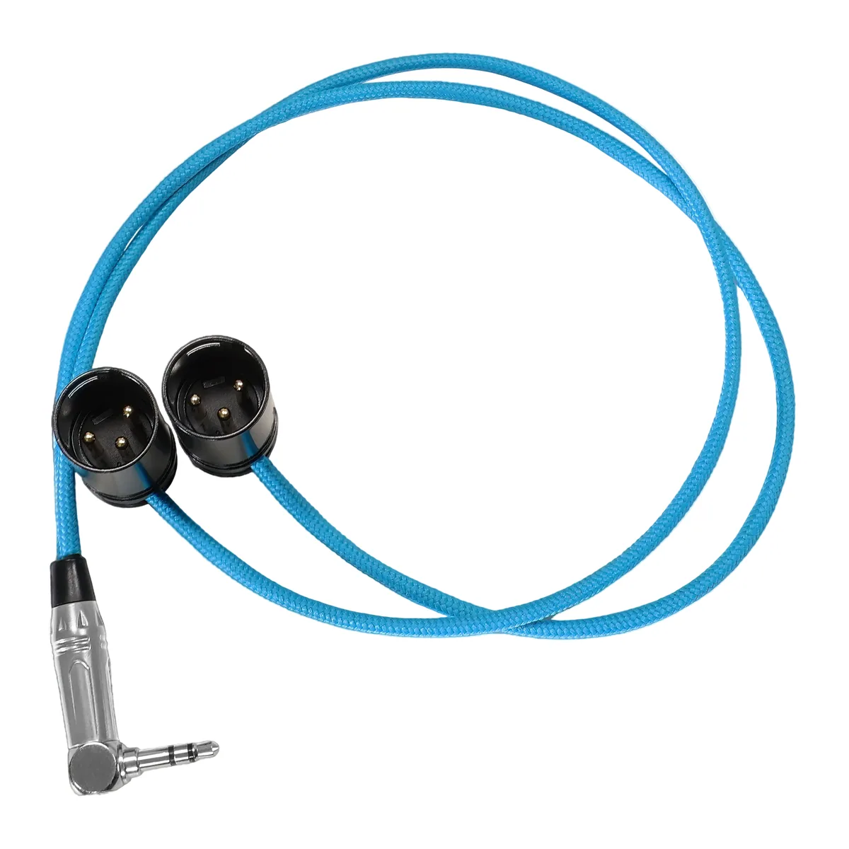 Kondor Blue Dual Low-Profile Right-Angle XLR Male to 3.5mm TRS Cable (16″)