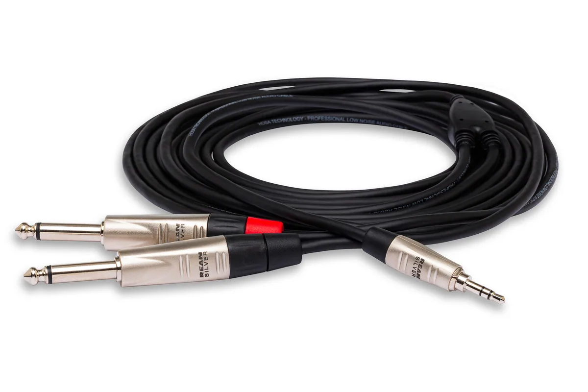 Hosa HMP-003Y REAN 3.5mm TRS to Dual 1/4″ TS Pro Stereo Breakout Cable – 3′