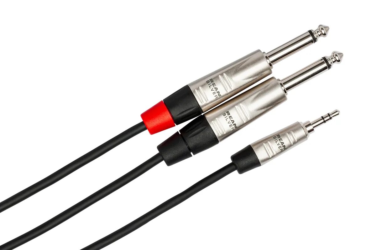 Hosa HMP-003Y REAN 3.5mm TRS to Dual 1/4″ TS Pro Stereo Breakout Cable – 3′