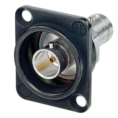 Neutrik BNC D-Shape Housing Chassis Connector (Grounded, Feedthrough, Black)