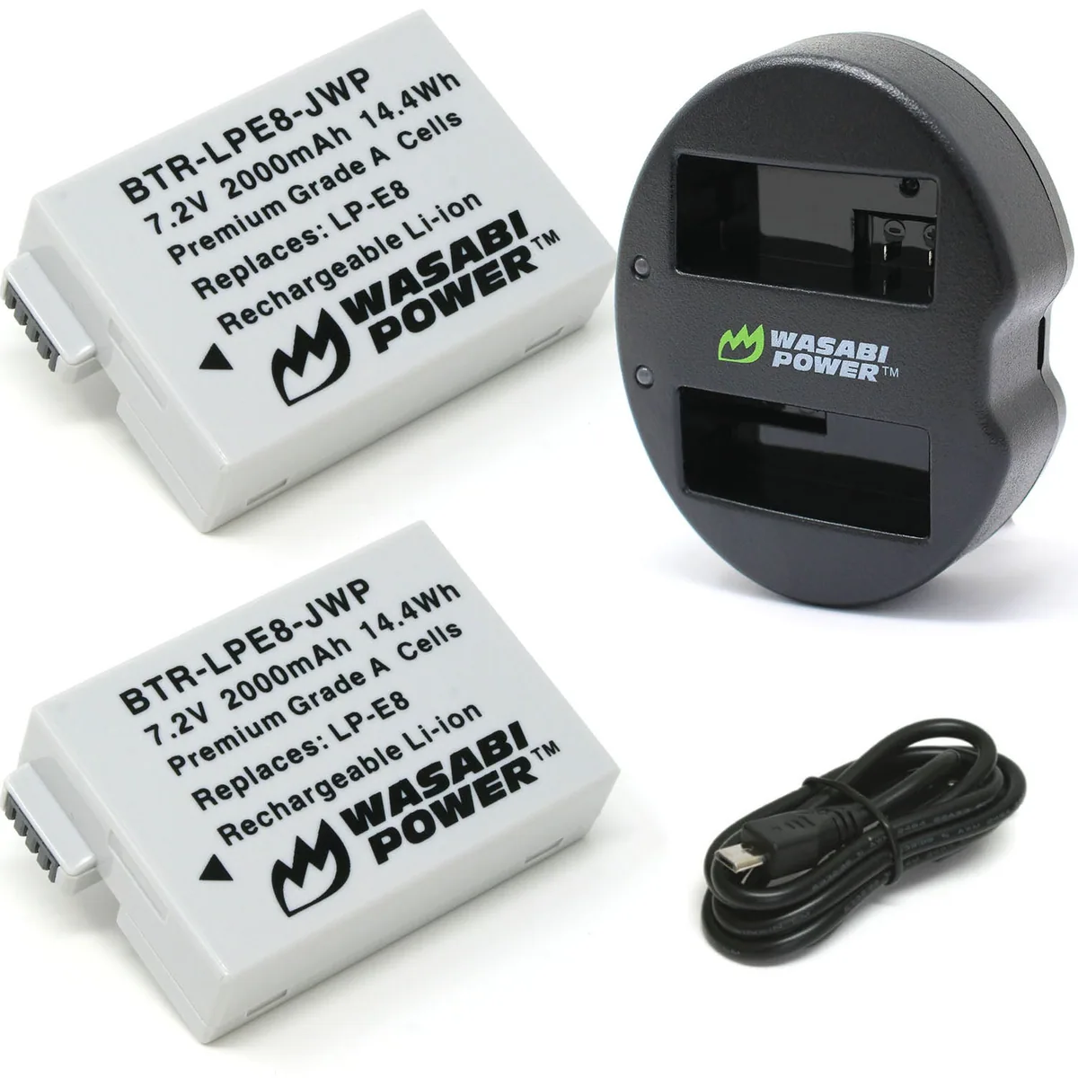 Wasabi Power Battery and Dual USB Charger for Canon LP-E8 (2-Pack)