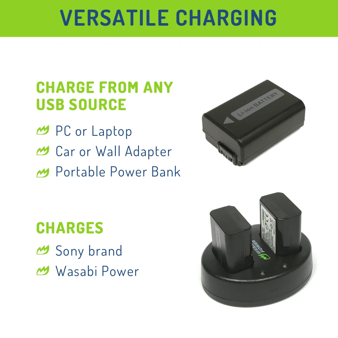 Wasabi Power Battery and Dual USB Charger for Sony NP-FW50 (2-Pack)