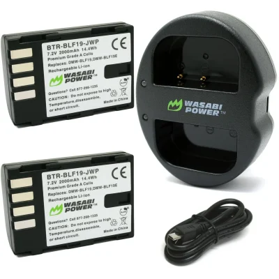 Wasabi Power Battery and Dual USB Charger for Panasonic DMW-BLF19 (2-Pack)