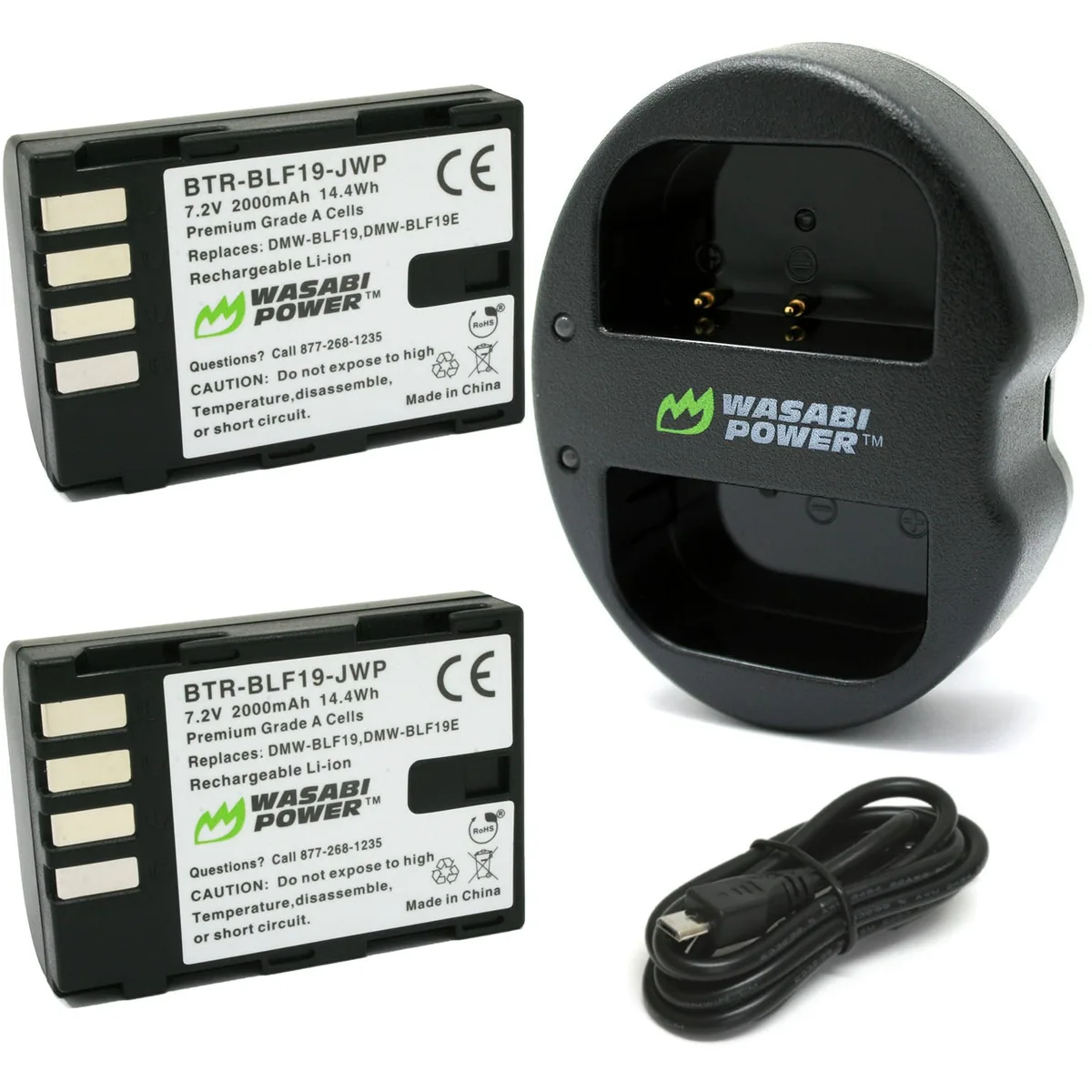 Wasabi Power Battery and Dual USB Charger for Panasonic DMW-BLF19 (2-Pack)