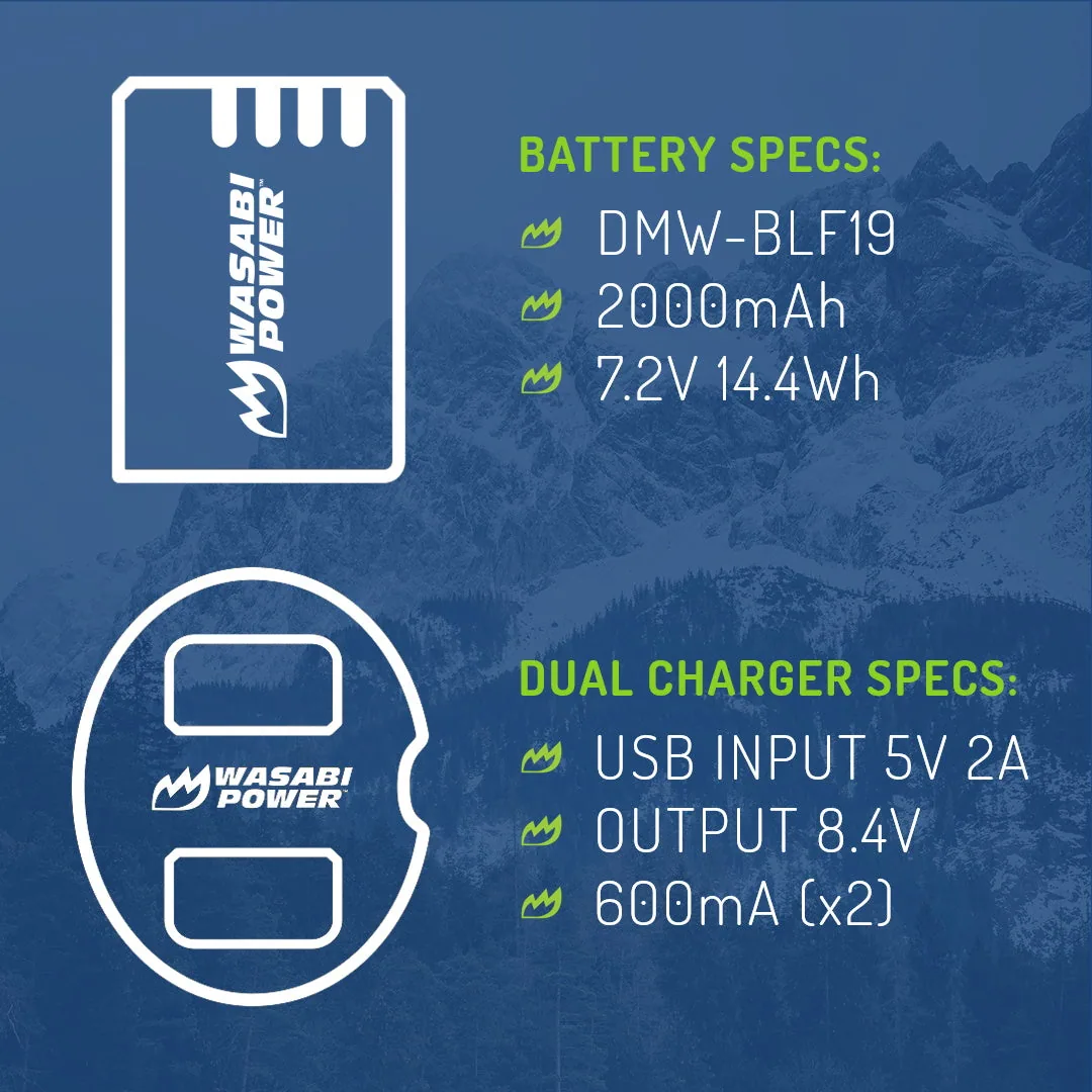Wasabi Power Battery and Dual USB Charger for Panasonic DMW-BLF19 (2-Pack)