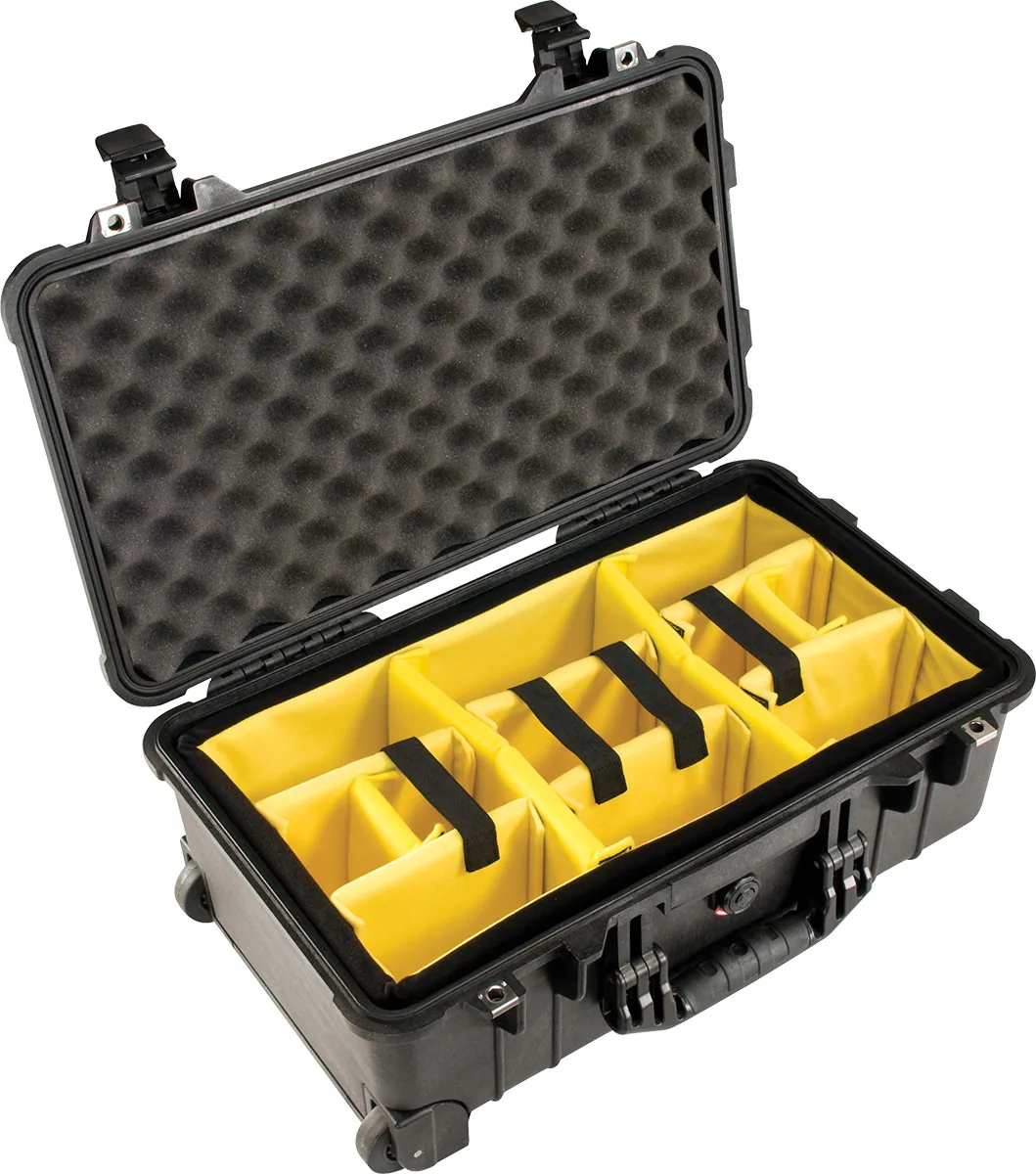 Pelican 1510 Carry On Case with Yellow and Black Divider Set (Black)