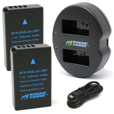 Wasabi Power Battery (2-Pack) and Dual USB Charger for Nikon EN-EL20, EN-EL20A