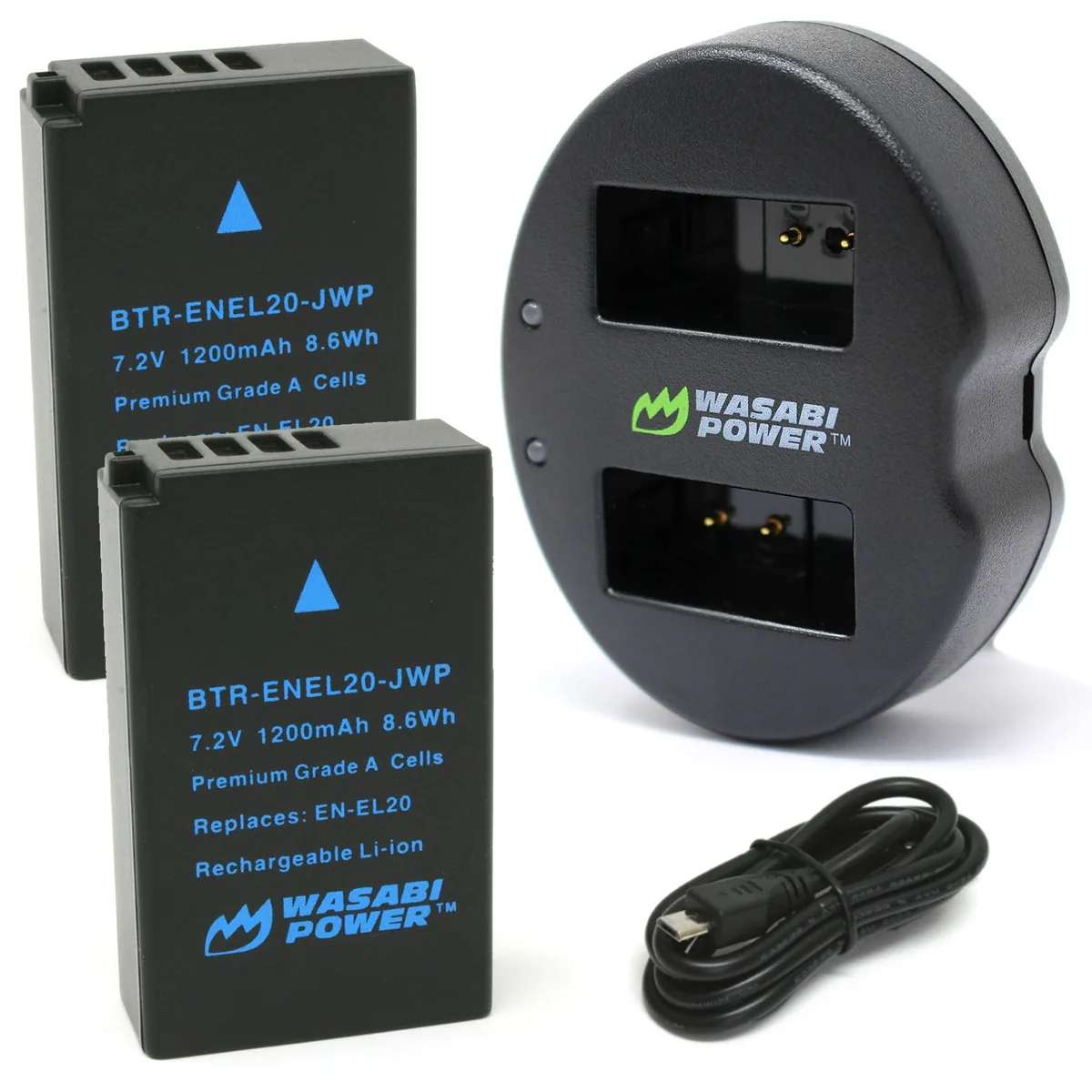 Wasabi Power Battery (2-Pack) and Dual USB Charger for Nikon EN-EL20, EN-EL20A