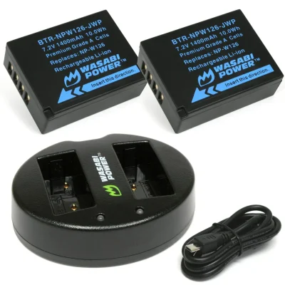 Wasabi Power Battery (2-Pack) and Dual USB Charger for Fujifilm NP-W126, NP-W126S
