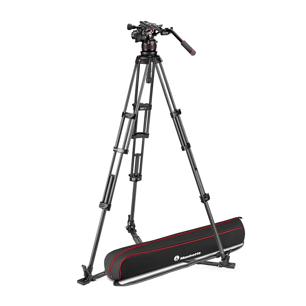 Manfrotto Nitrotech 612 Fluid Video Head and Carbon Fiber Twin Leg Tripod with Ground Spreader