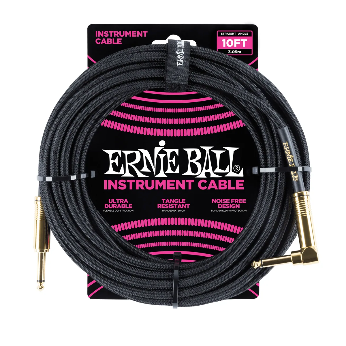 Ernie Ball 10′ Braided Straight / Angle Instrument Cable – Black