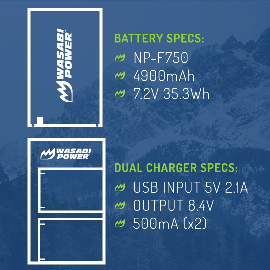 Wasabi Power Battery (2-pack) and Dual Charger for NP-F730, NP-F750, NP-F760, NP-F770 (L SERIES)