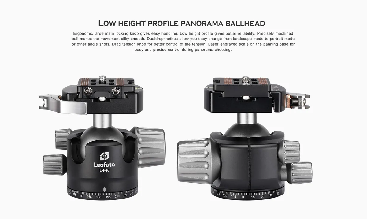 Leofoto LH-40LR Low Profile Ball Head with Quick Release Clamp