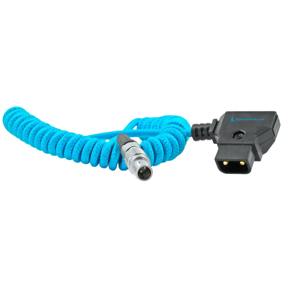 Kondor Blue Coiled D-Tap to LEMO 2 Pin 0B Male Power Cable for Zcam / Teradek