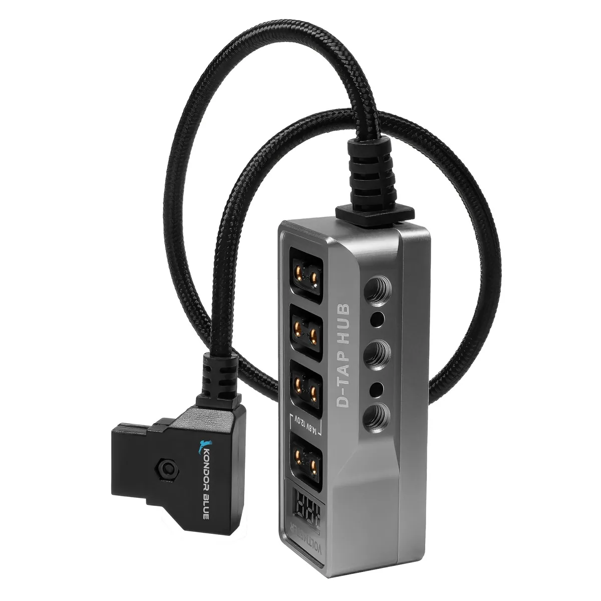 Kondor Blue Male D-Tap to 4-Port Female D-Tap Splitter Hub with Voltmeter (40cm)