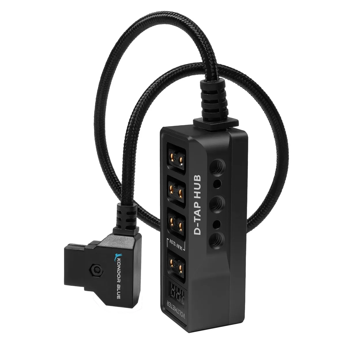Kondor Blue Male D-Tap to 4-Port Female D-Tap Splitter Hub with Voltmeter (40cm)