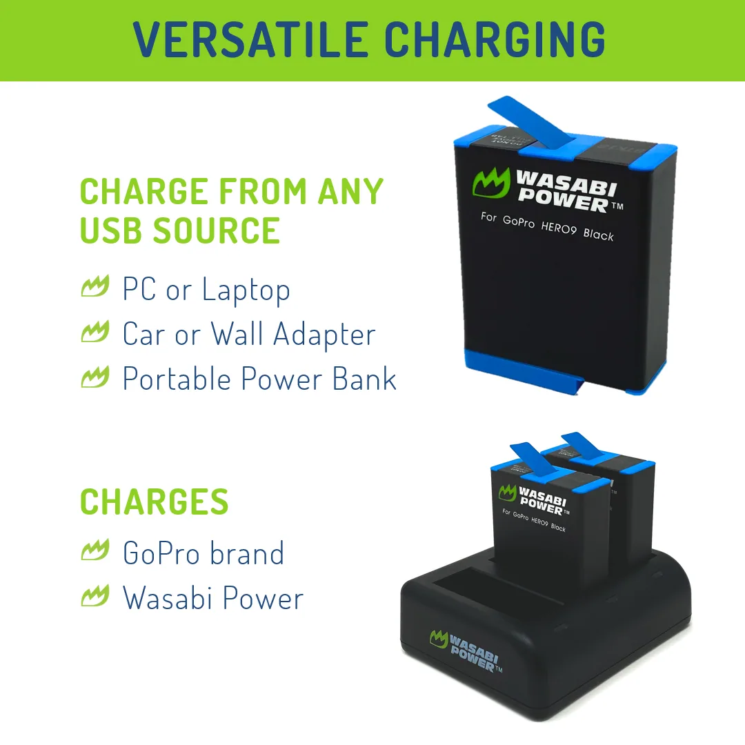 Wasabi GoPro Hero 9/10/11/12 Black Battery (2-Pack) and Charger