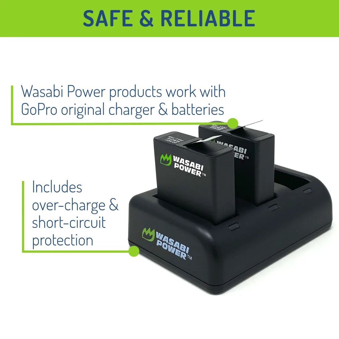 Wasabi Power GoPro HERO8 Battery (2-Pack) and Triple Charger Compatible with HERO7 Black, HERO6