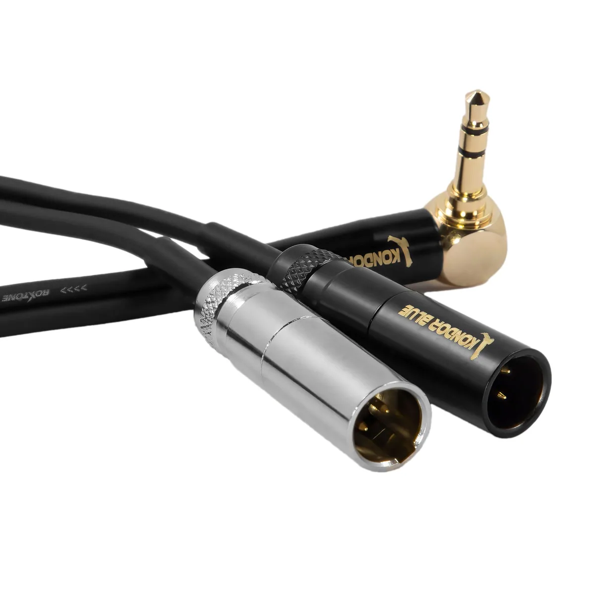 Kondor Blue 3.5mm Stereo to Dual Mini-XLR Audio Splitter (Right Angle)