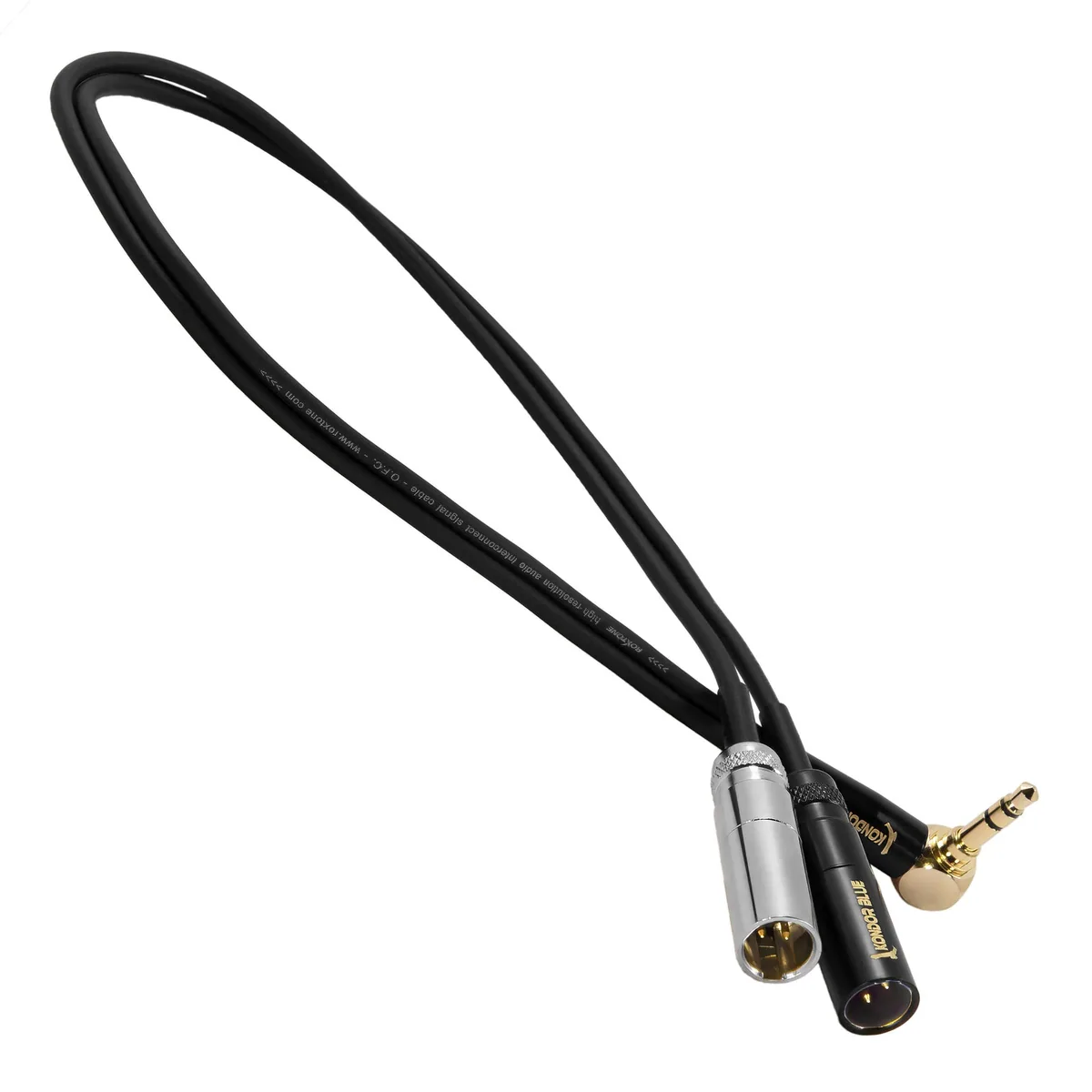 Kondor Blue 3.5mm Stereo to Dual Mini-XLR Audio Splitter (Right Angle)