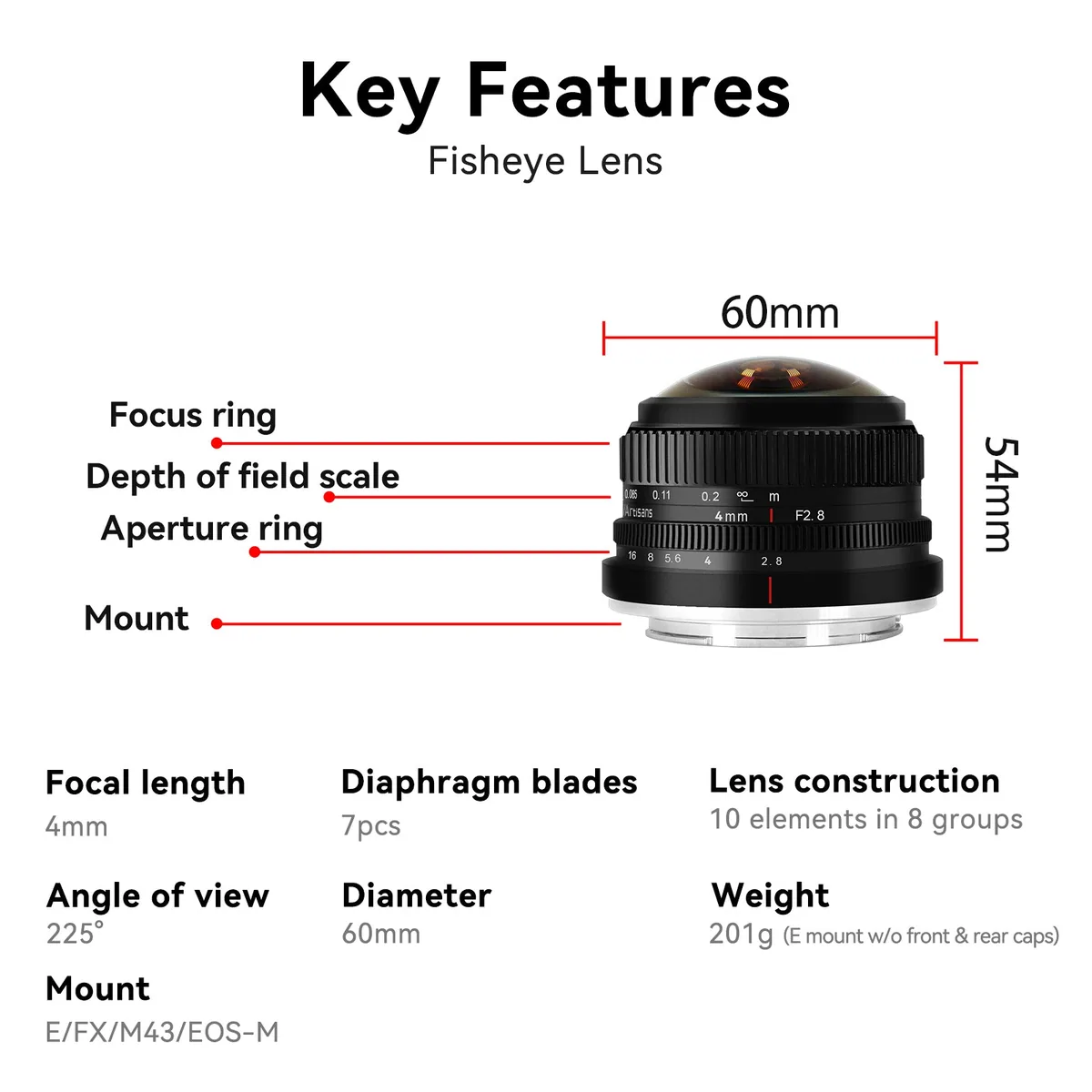 7Artisans 4mm f/2.8 APS-C Lens (X-Mount)